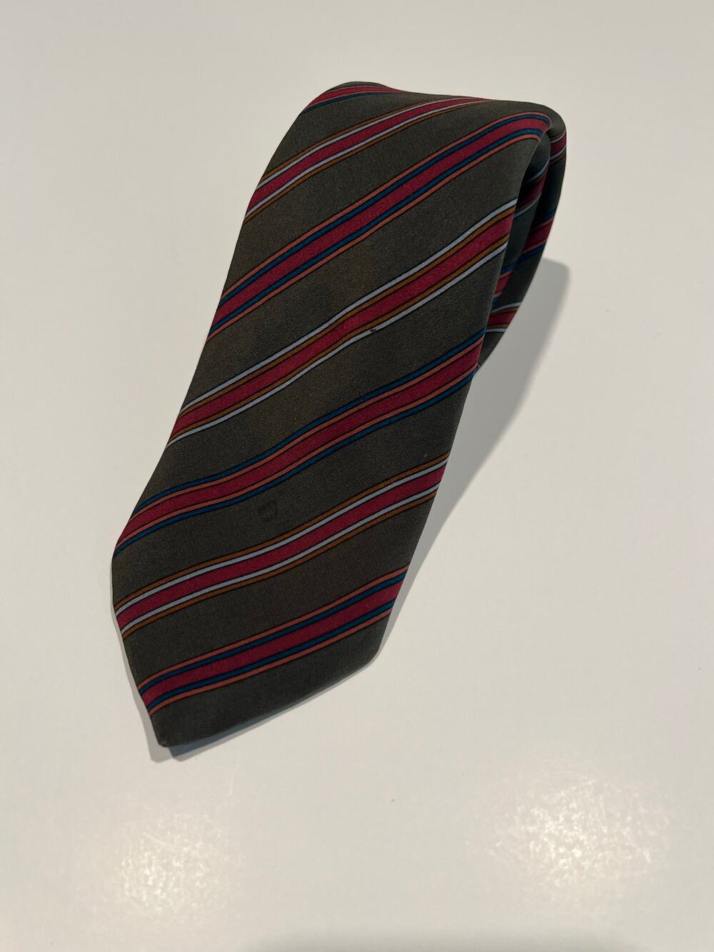 Ermenegildo Zegna Men’s Silk Necktie Dark Gray Red Gold JL
